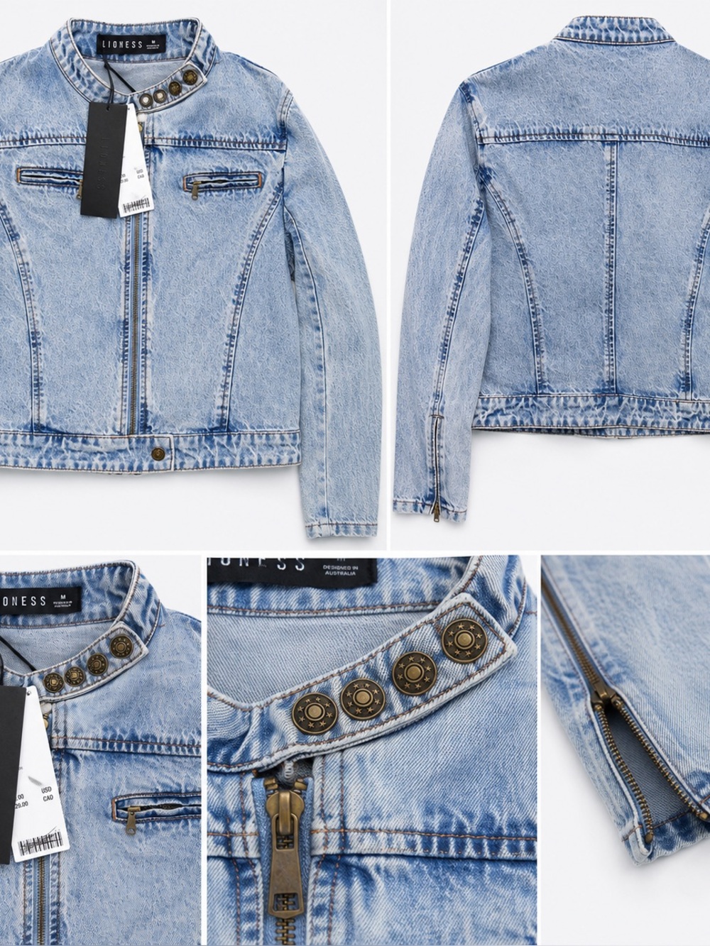 Lioness Denim Moto Jacket Women’s Medium Light Wash NWT $99